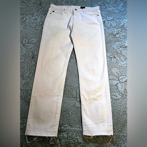 AG ADRIANO GOLDSCHMIED Stevie Slim Straight Raw Hem White Crop Ankle Jeans Sz 28 - Picture 2 of 13